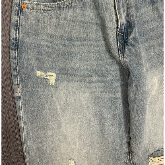 True Religion Women's Blue Leila Cuffed Slung Baggy Jean Size 31 Distressed - Picture 4 of 9